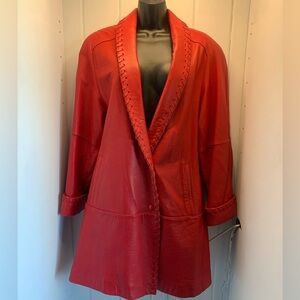 Vintage TIBOR RED Leather Jacket Size PM Snap Front Baseball Stitch Lined Pocket